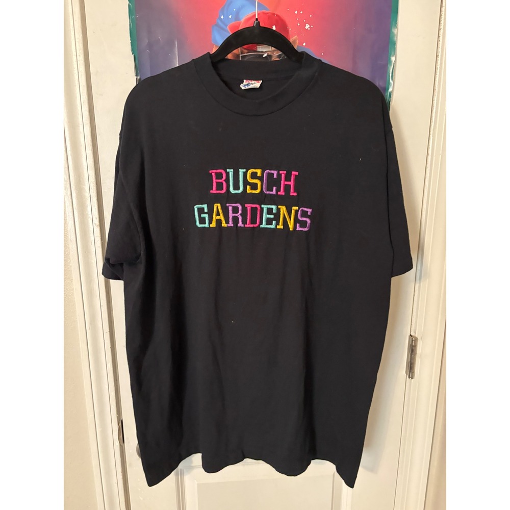 Vintage Busch Gardens Embroidered T-Shirt Black American Eagle USA Made XL 90s